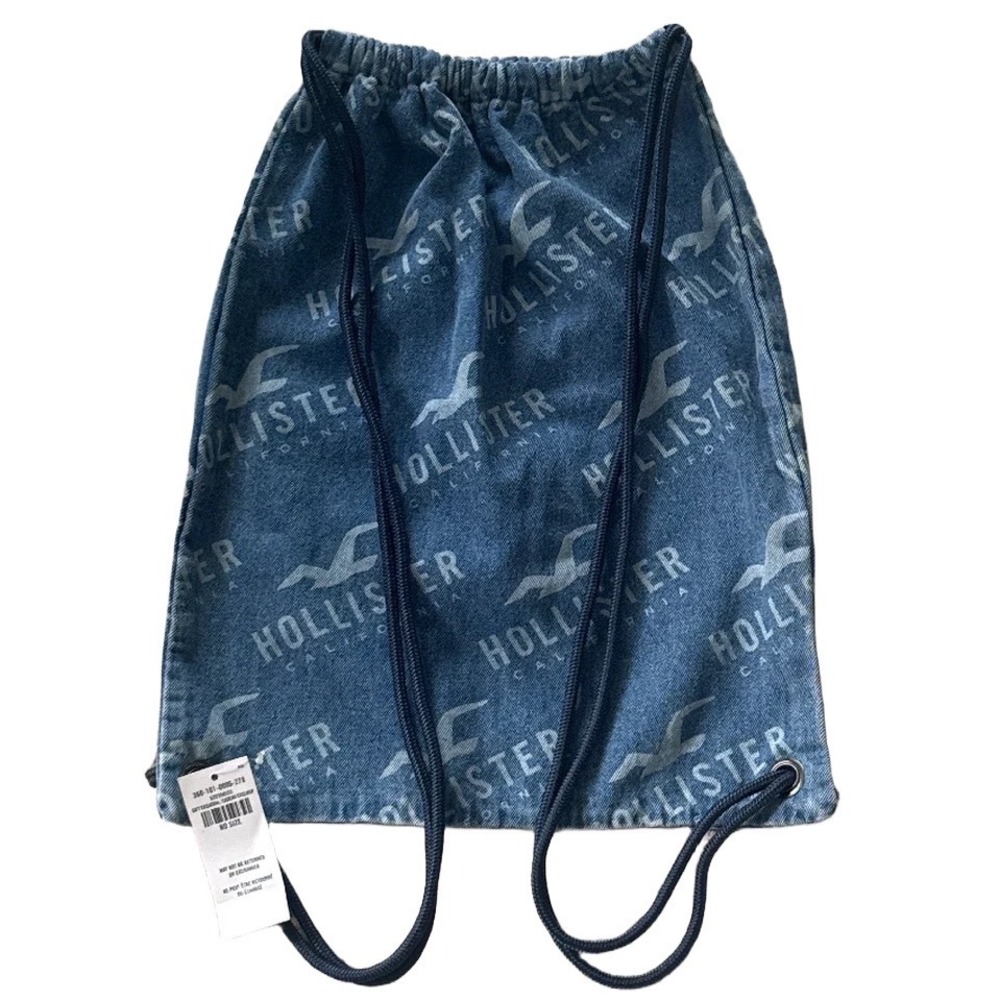 NWT Y2K Hollister California Denim Logo Print Drawstring Cinch Bag Backpack
